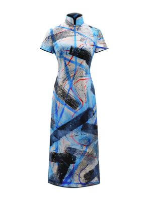 Sparkle Collection Blue Printed Dress