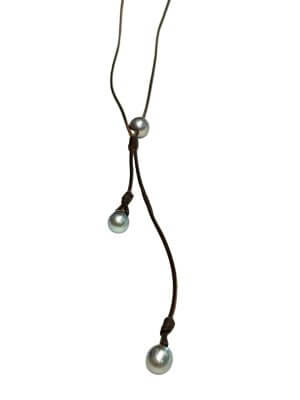 3 Semi-Baroque Tahitian Pearls on Rolled Kangaroo Leather