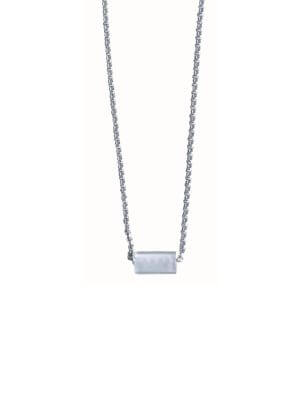 Delicate sterling silver necklace, 40 cm length, adjustable to 38 cm and 36 cm, with a 1.2 cm clear quartz charm; handcrafted from recycled materials, symbolizing clarity, renewal, and transformation.