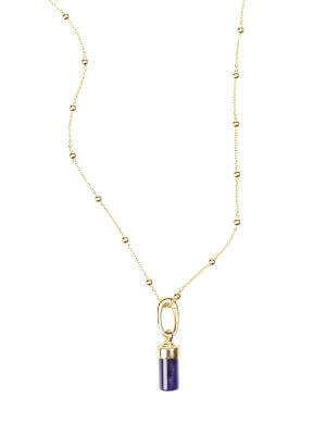 Gold-plated sterling silver ball chain necklace with amethyst charm, handcrafted from recycled materials, symbolizing intuition and spiritual growth.