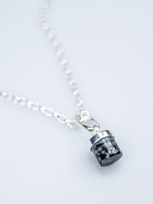 Handcrafted sterling silver classic chain necklace with snowflake obsidian pendant, symbolizing grounding, balance, and protection.“
