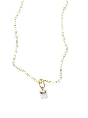 Close-up of a gold-plated sterling silver necklace with a single elegant chain, featuring a golden clear quartz charm and a refined clip for interchangeable crystal charms.
