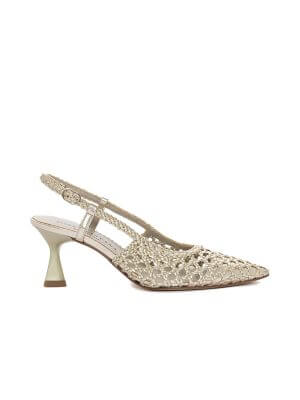 gold hand-woven leather slingback