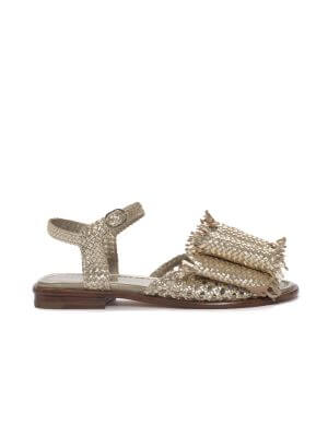 Gold leather hand-woven flat sandal