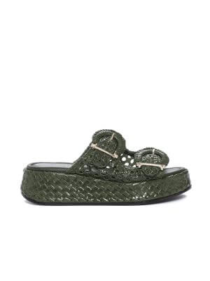 moss leather hand-woven sandal