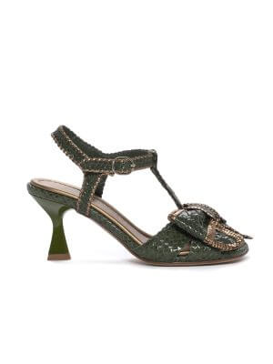 high heel leather sandal with bow