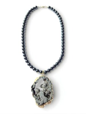 Perry Bijoux Hematite Druzy Pendant Necklace