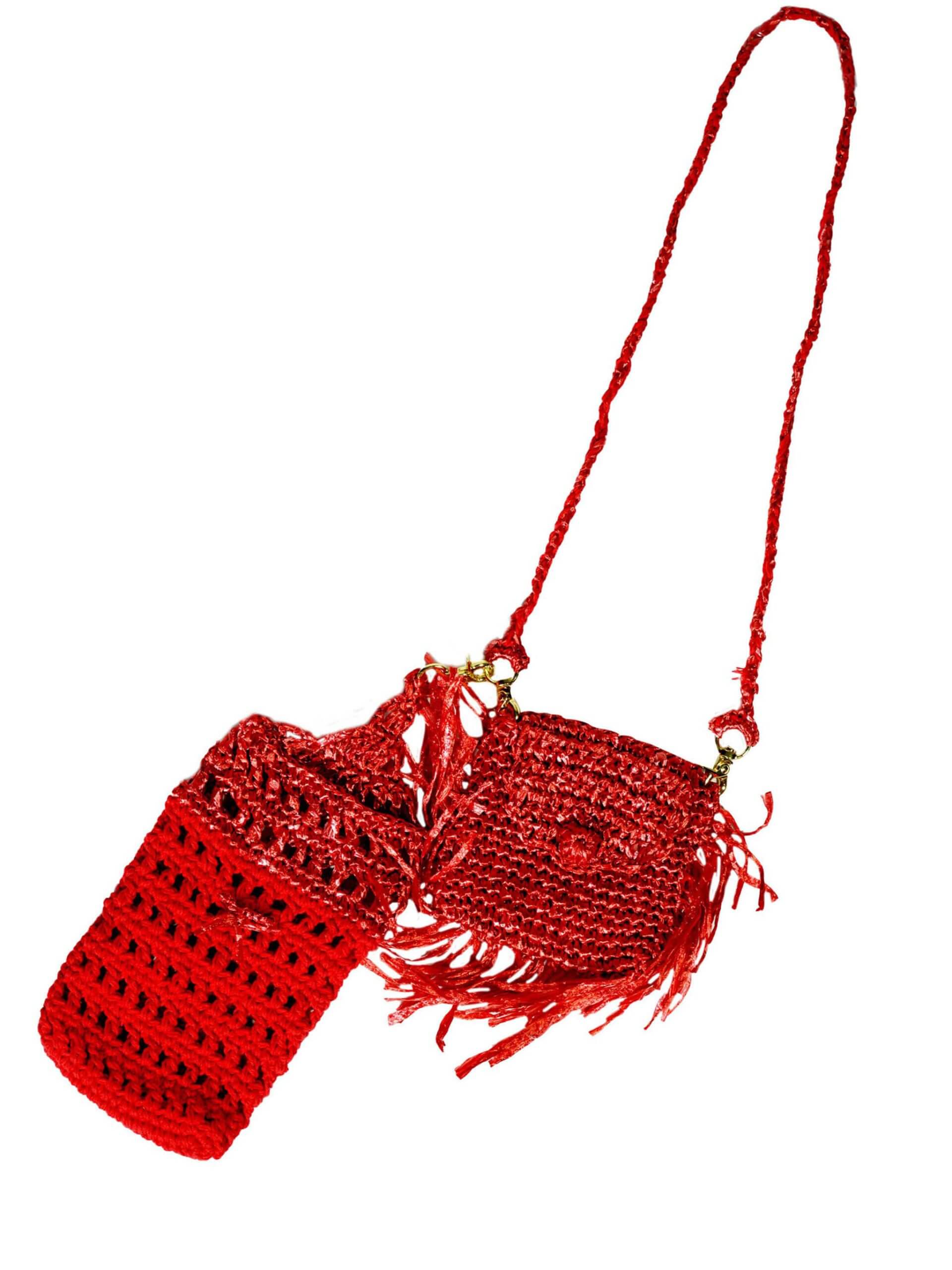 terima kasih kemBali Dancing Raffia hand crochet mobile phone & earphone/cards case bag