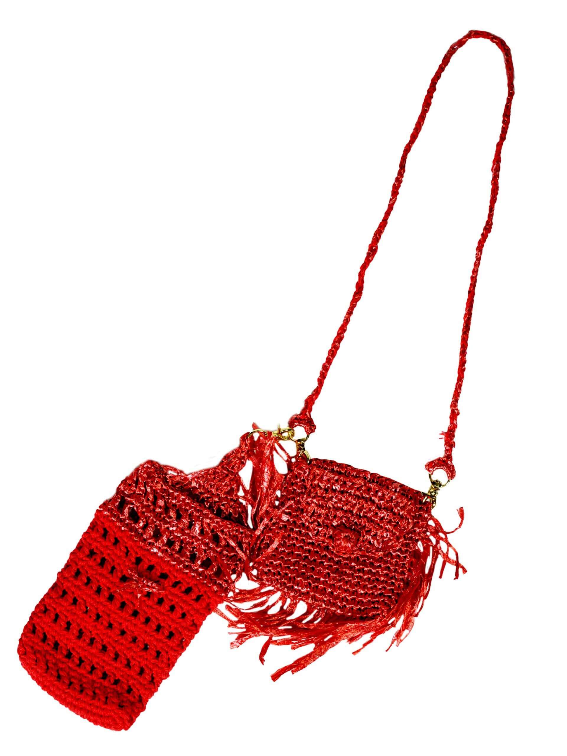 terima kasih kemBali Dancing Raffia hand crochet mobile phone & earphone/cards case bag - Image 2